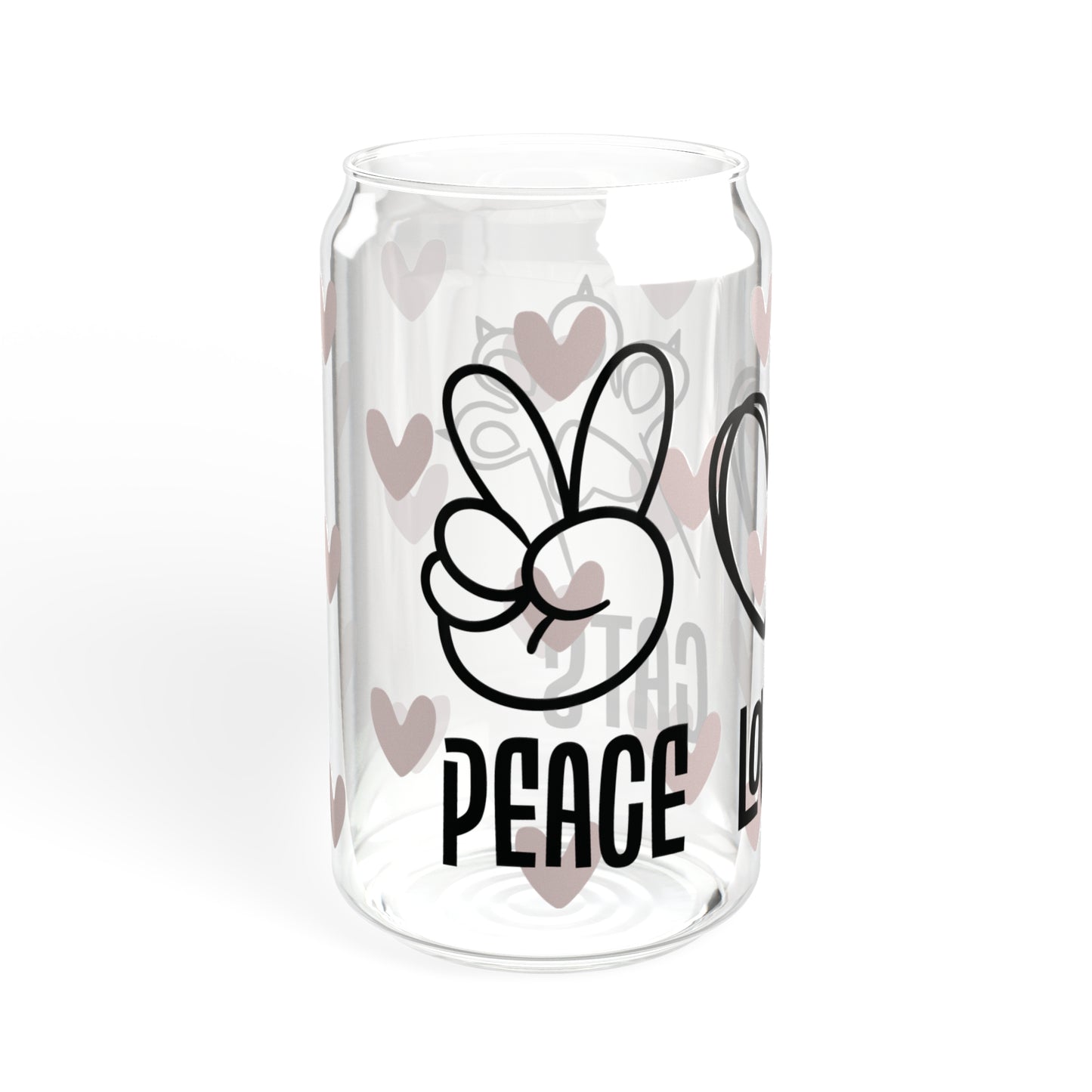 Peace Love Cats Glass Can Cup - Fun Feline Drinkware for Cat Owners