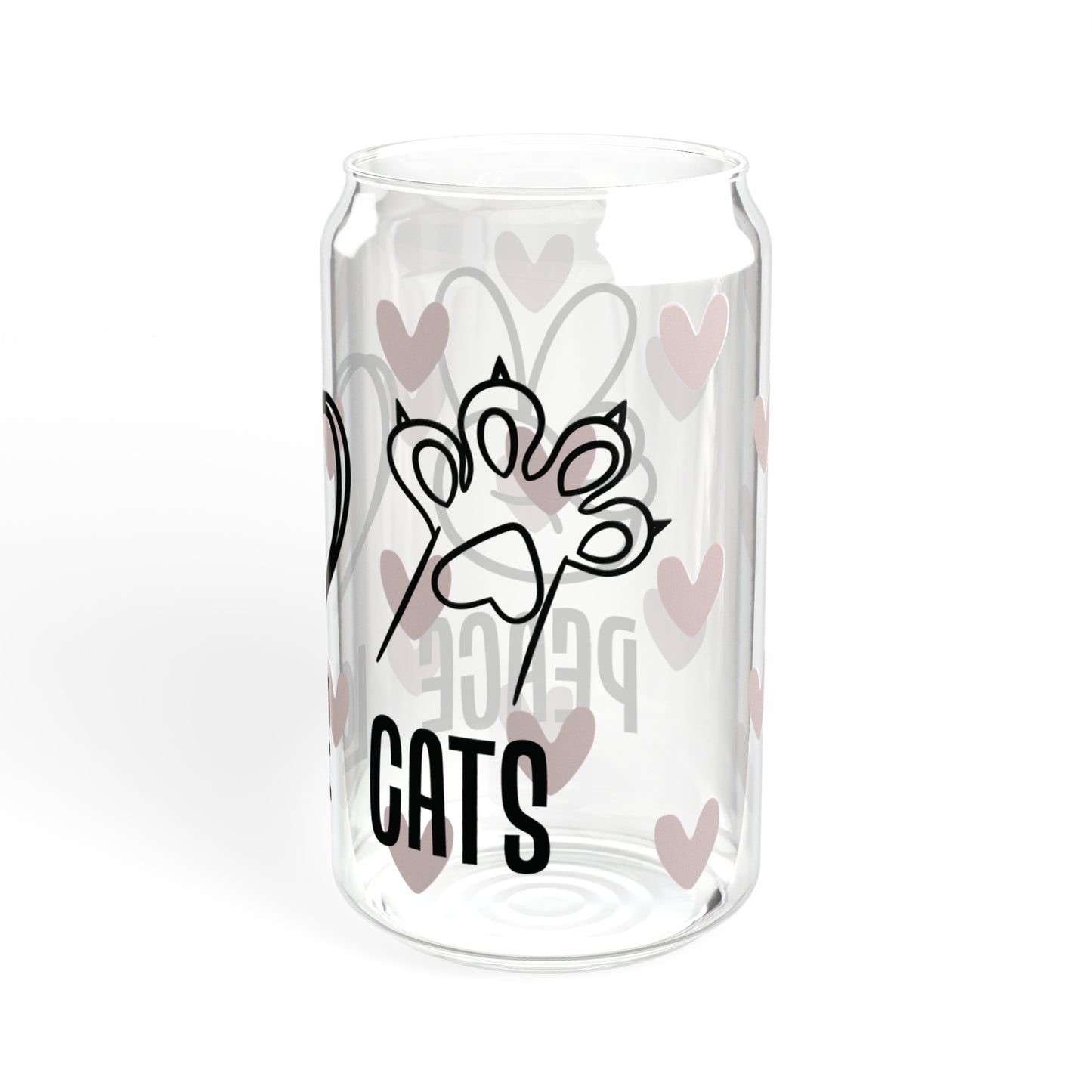 Peace Love Cats Glass Can Cup - Fun Feline Drinkware for Cat Owners